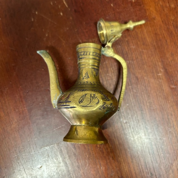 6 Pc Set Brass Teapot coffee pot Goblets Brass Intricate Etched Mini Doll - Picture 14 of 14